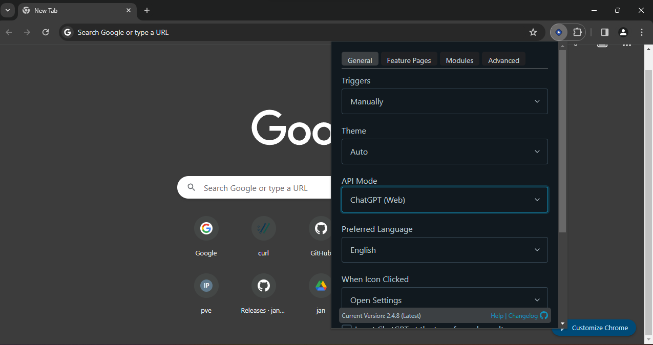 Main menu chatGPTBox